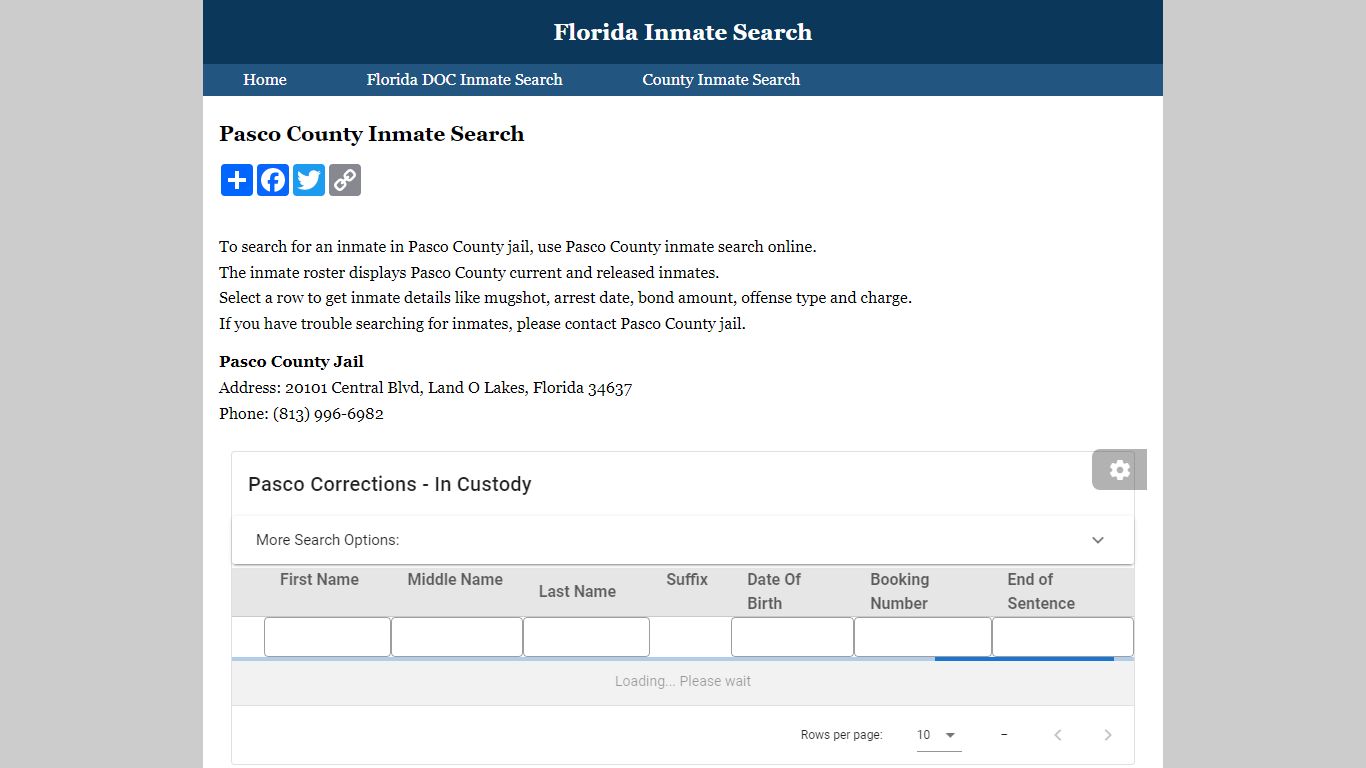 Pasco County Inmate Search